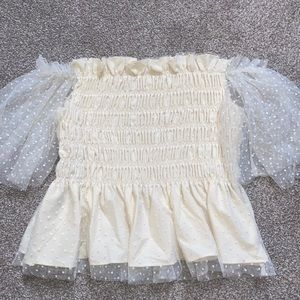 Cream / White Lace Polka Dot Tube Top